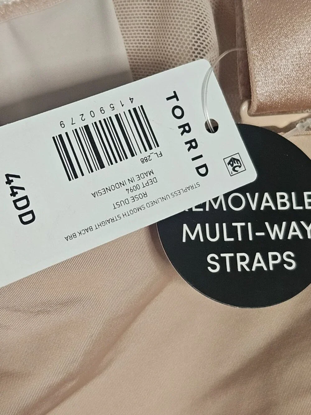 NWT Torrid Strapless UnLined Smooth StraightBack Bra Rose Dust 44DD GRIPPER BAND